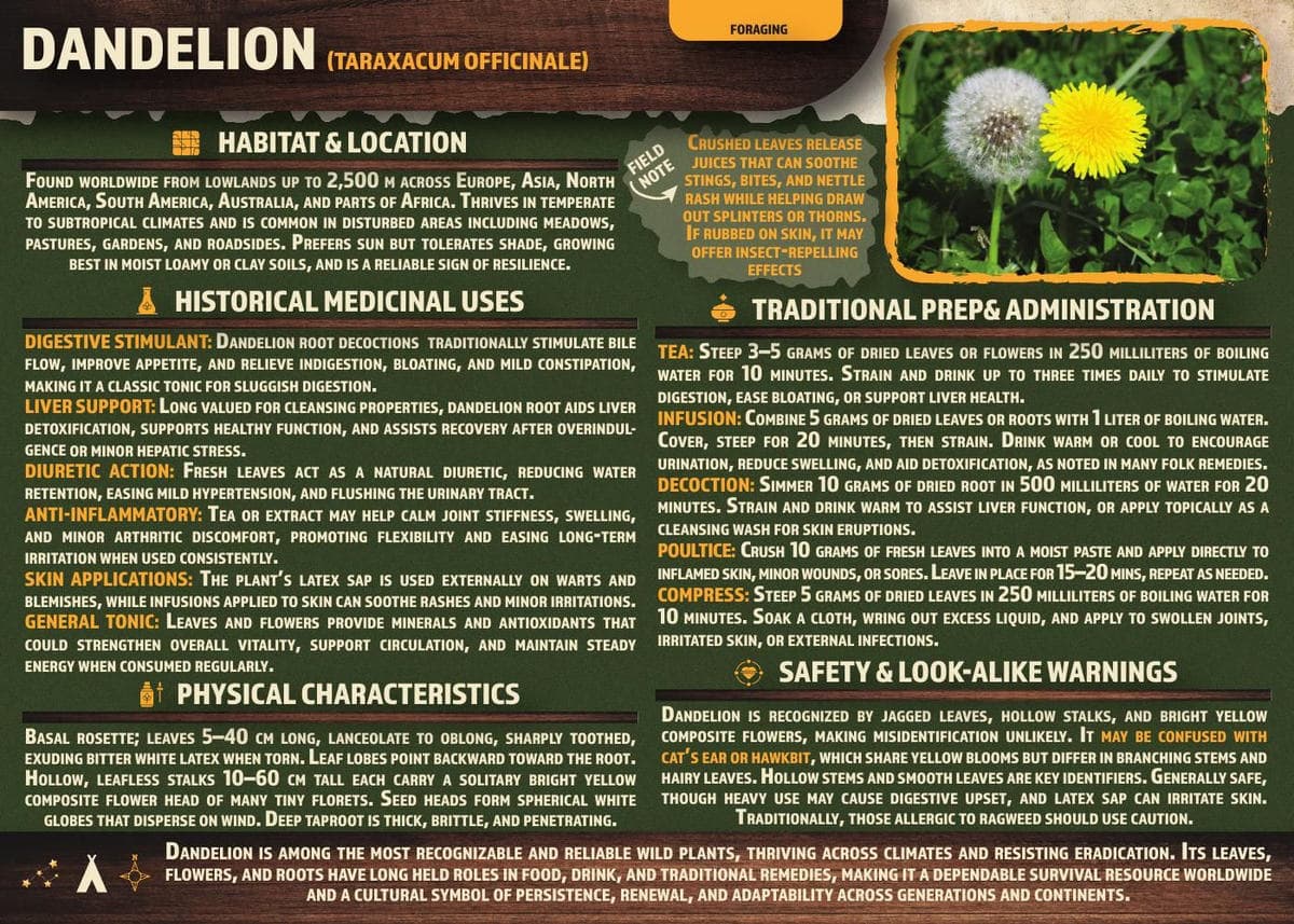 DANDELION reference card