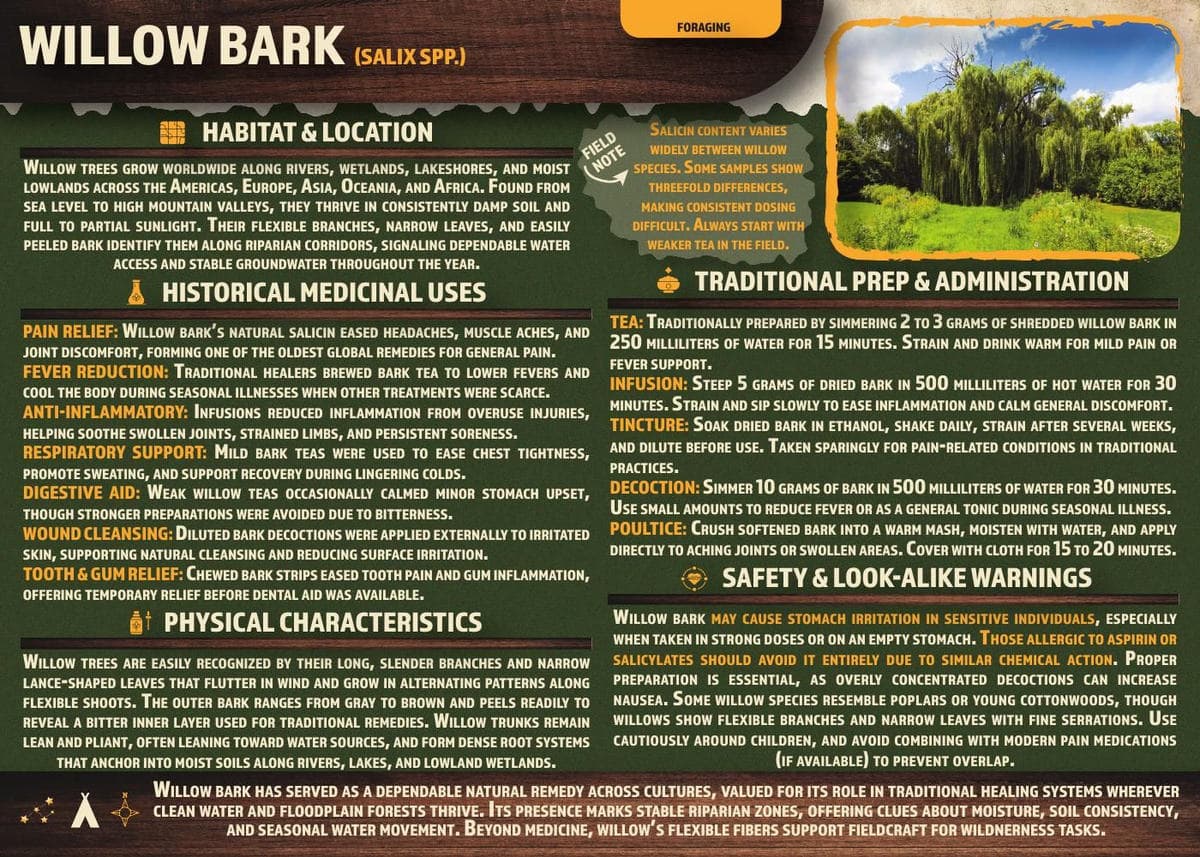 WILLOW BARK reference card